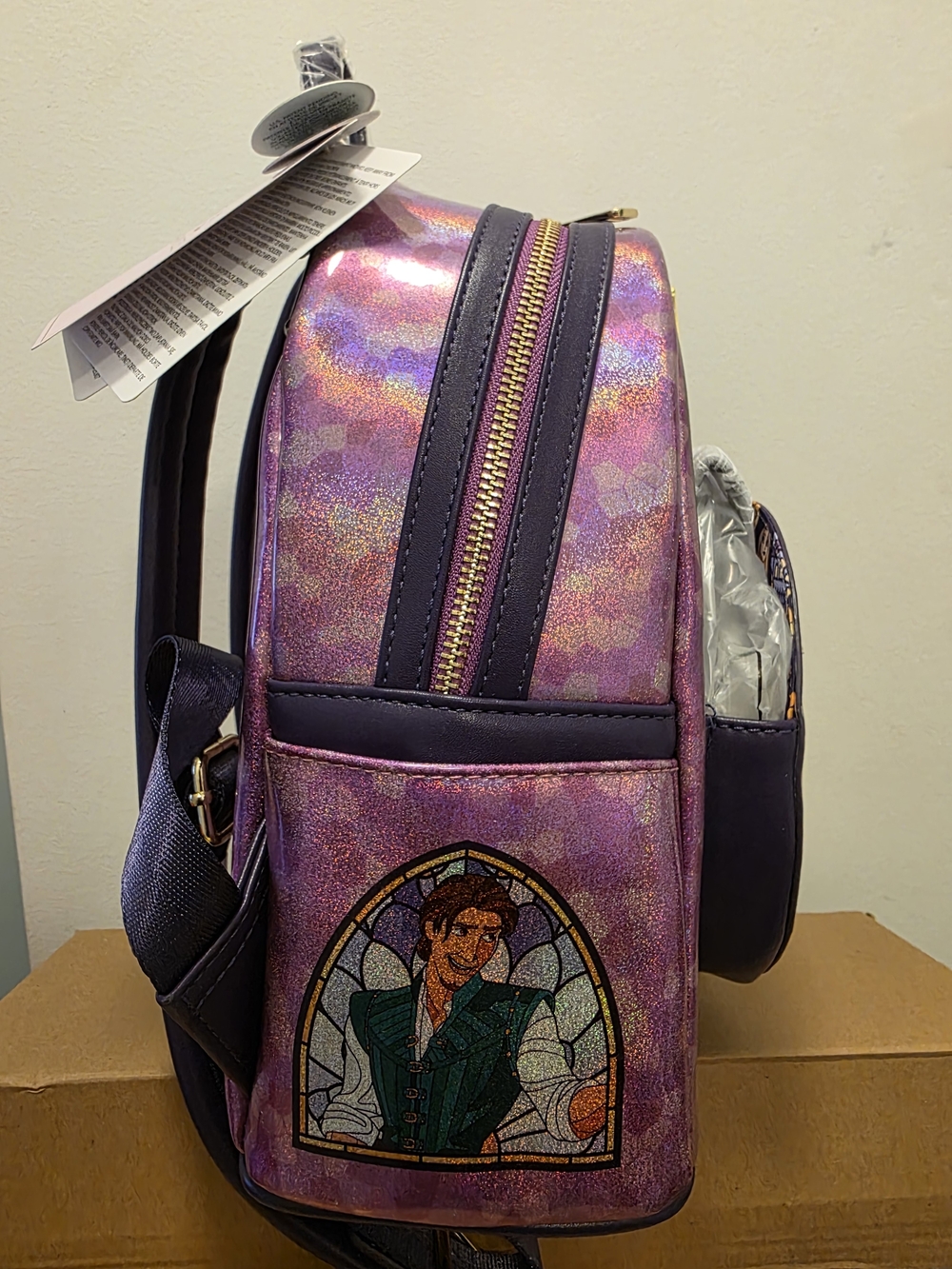 Disney Loungefly Exclusive Rapunzel Stained Glass Mini Backpack - Purple & Gold - Picture 4 of 5
